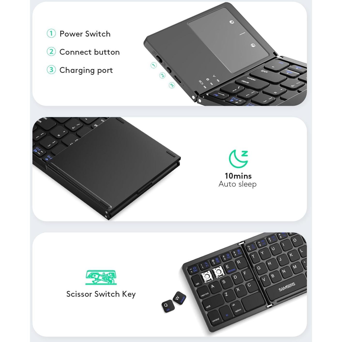 Teclado Bluetooth Plegable Samsers con Touchpad - Negro