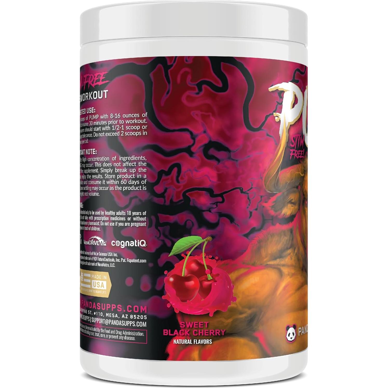 Pre-entrenamiento sin estimulantes Panda Supps 40 porciones Cereza Negra