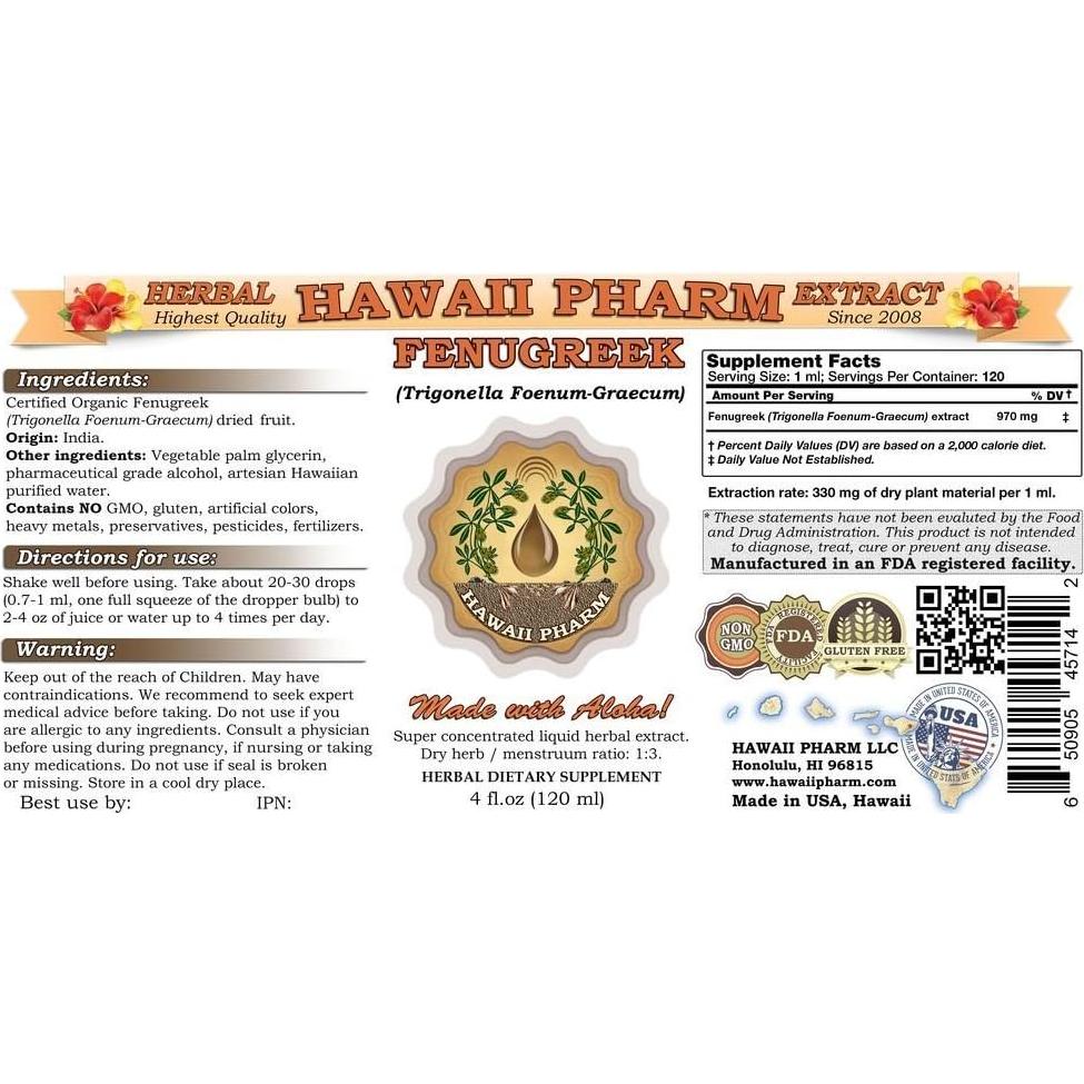 Extracto Líquido de Fenogreco HawaiiPharm 118 ml Orgánico