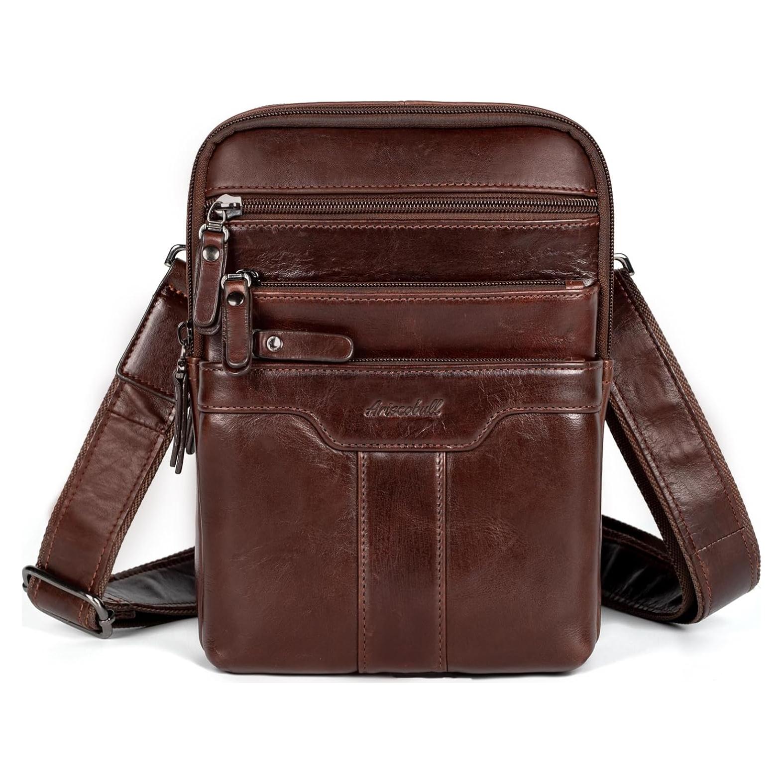 Bolsa Mensajera de Cuero Genuino para Hombre Marrón