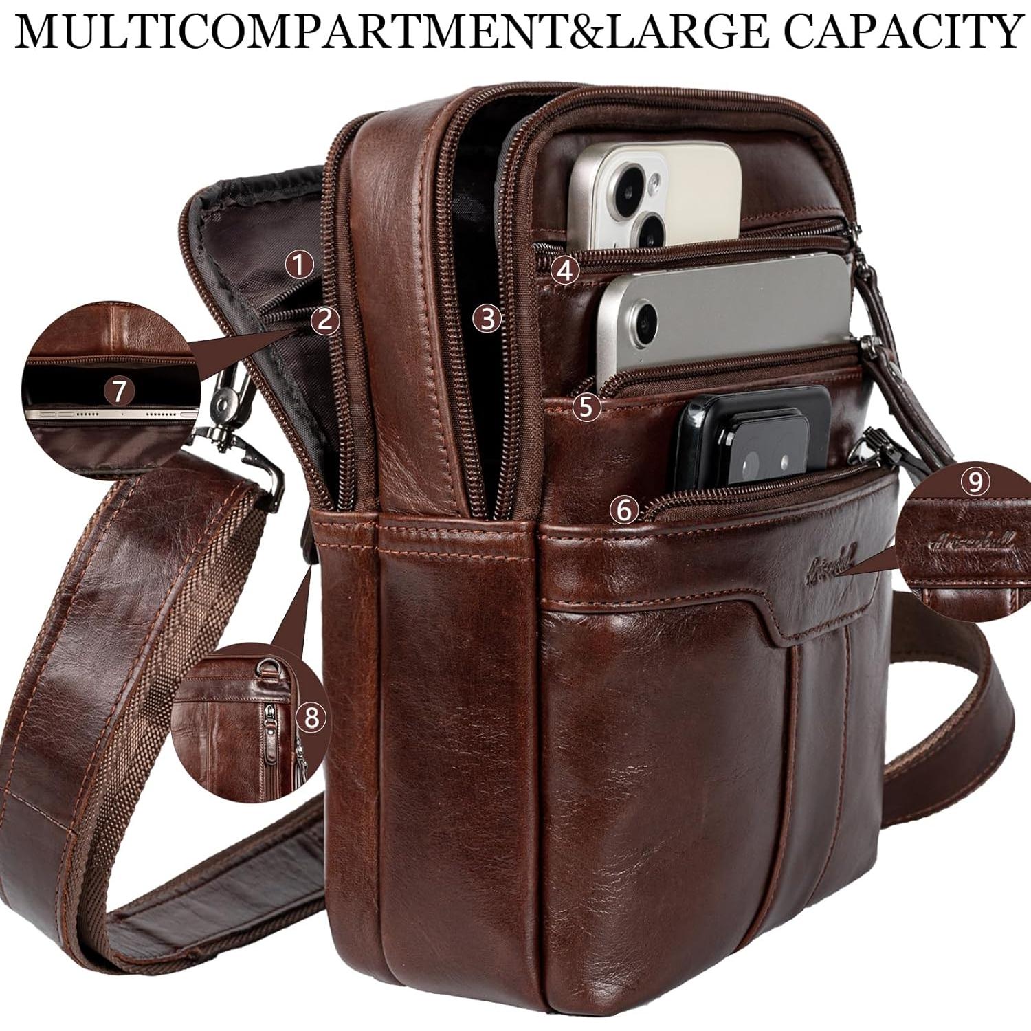 Bolsa Mensajera de Cuero Genuino para Hombre Marrón