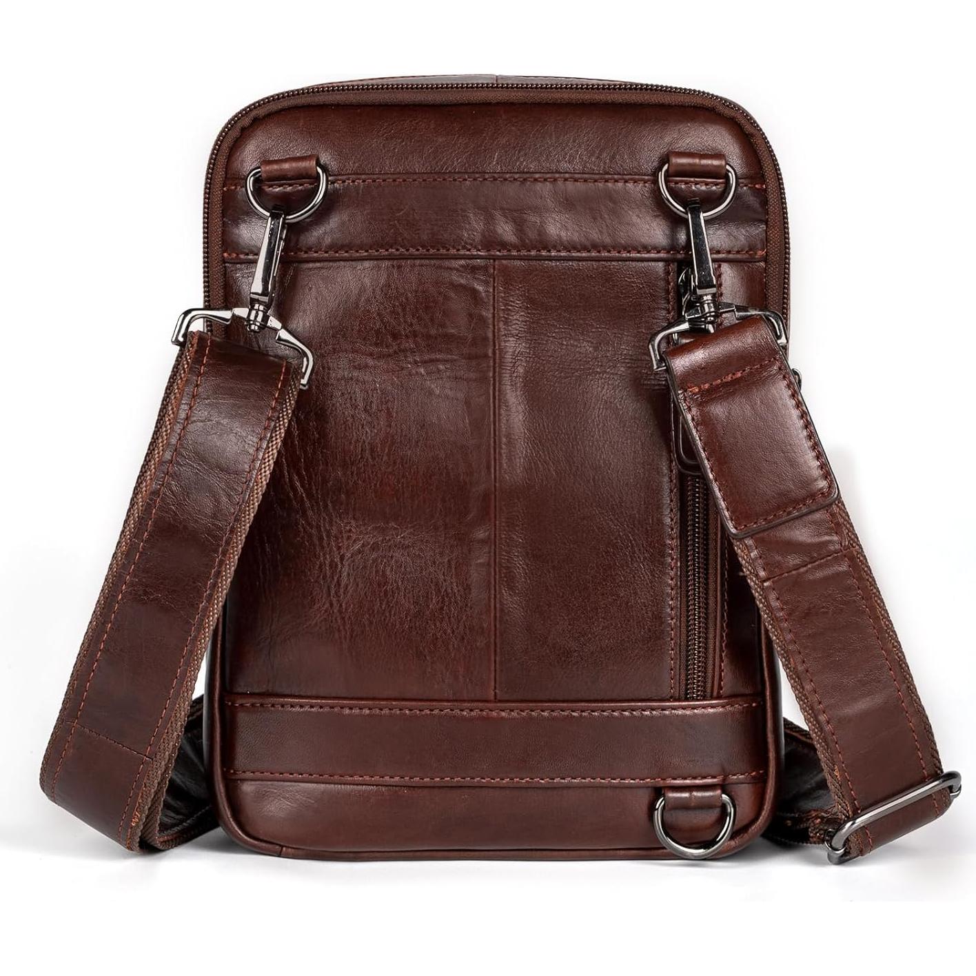 Bolsa Mensajera de Cuero Genuino para Hombre Marrón