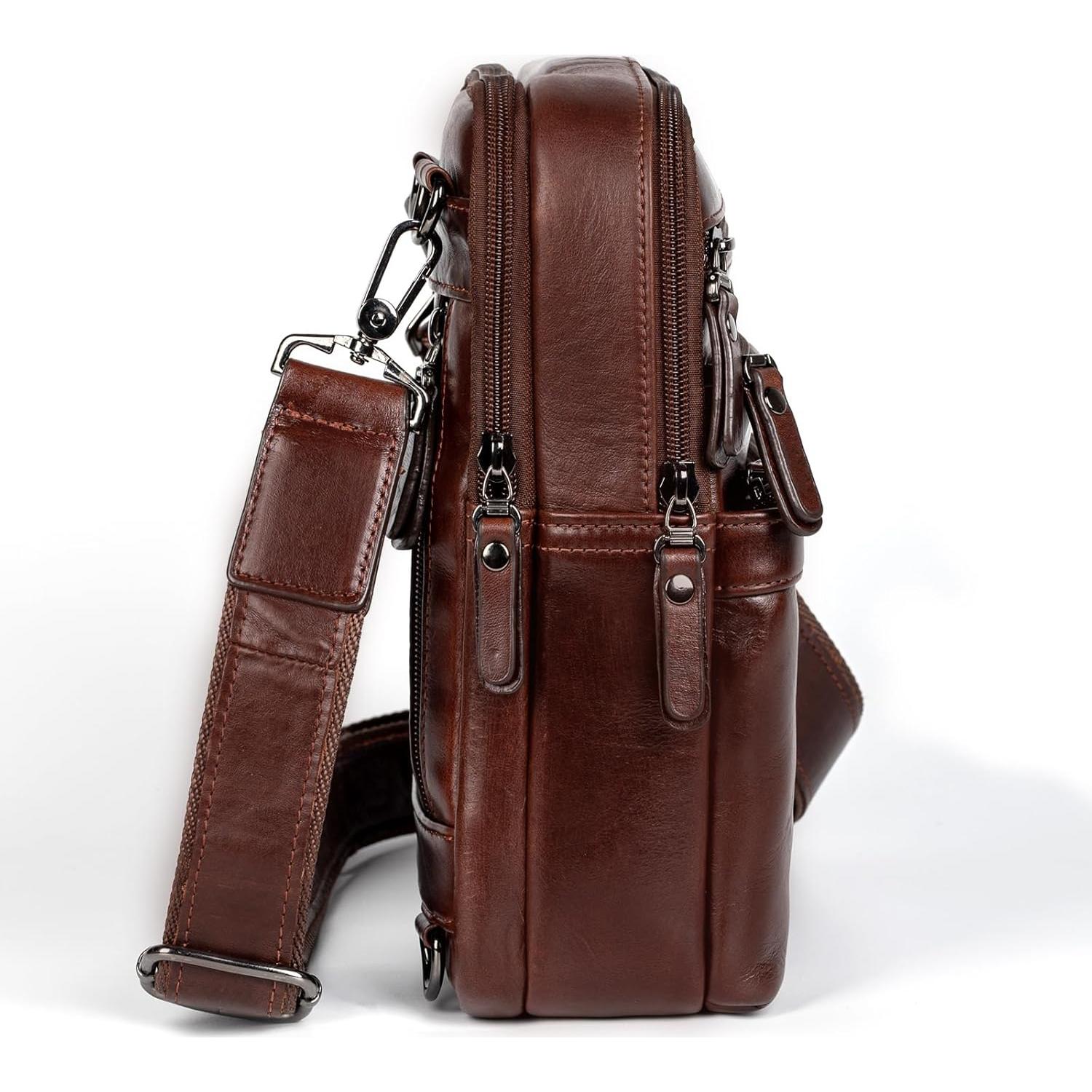 Bolsa Mensajera de Cuero Genuino para Hombre Marrón