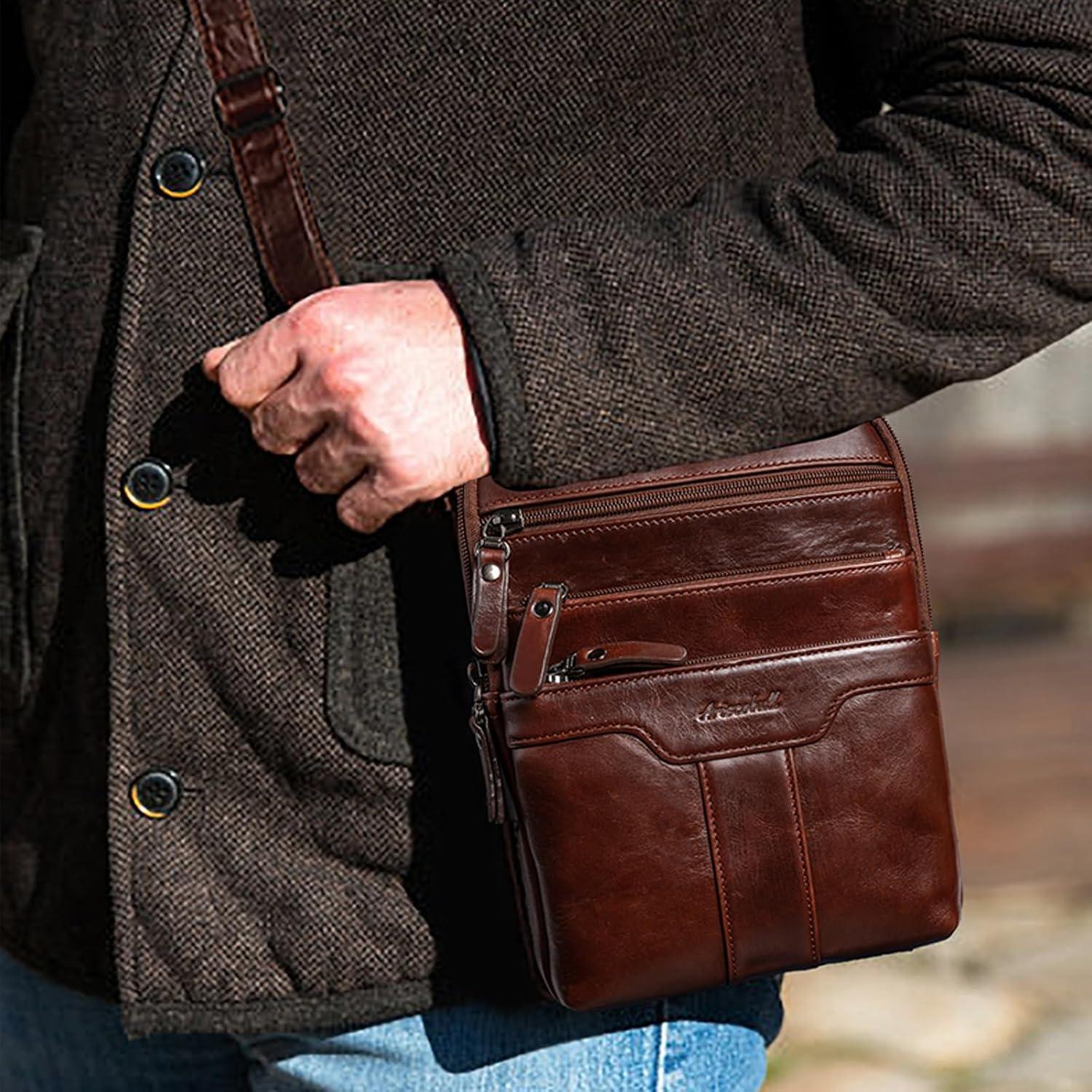 Bolsa Mensajera de Cuero Genuino para Hombre Marrón