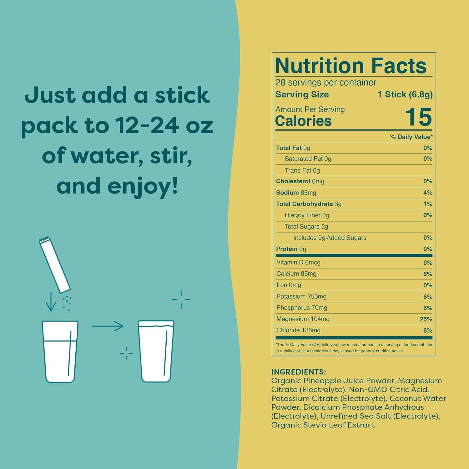 Paquetes de Polvo de Electrolitos FlavCity Sabor Frutas y Coco de Piña - 28 Paquetes de 18g