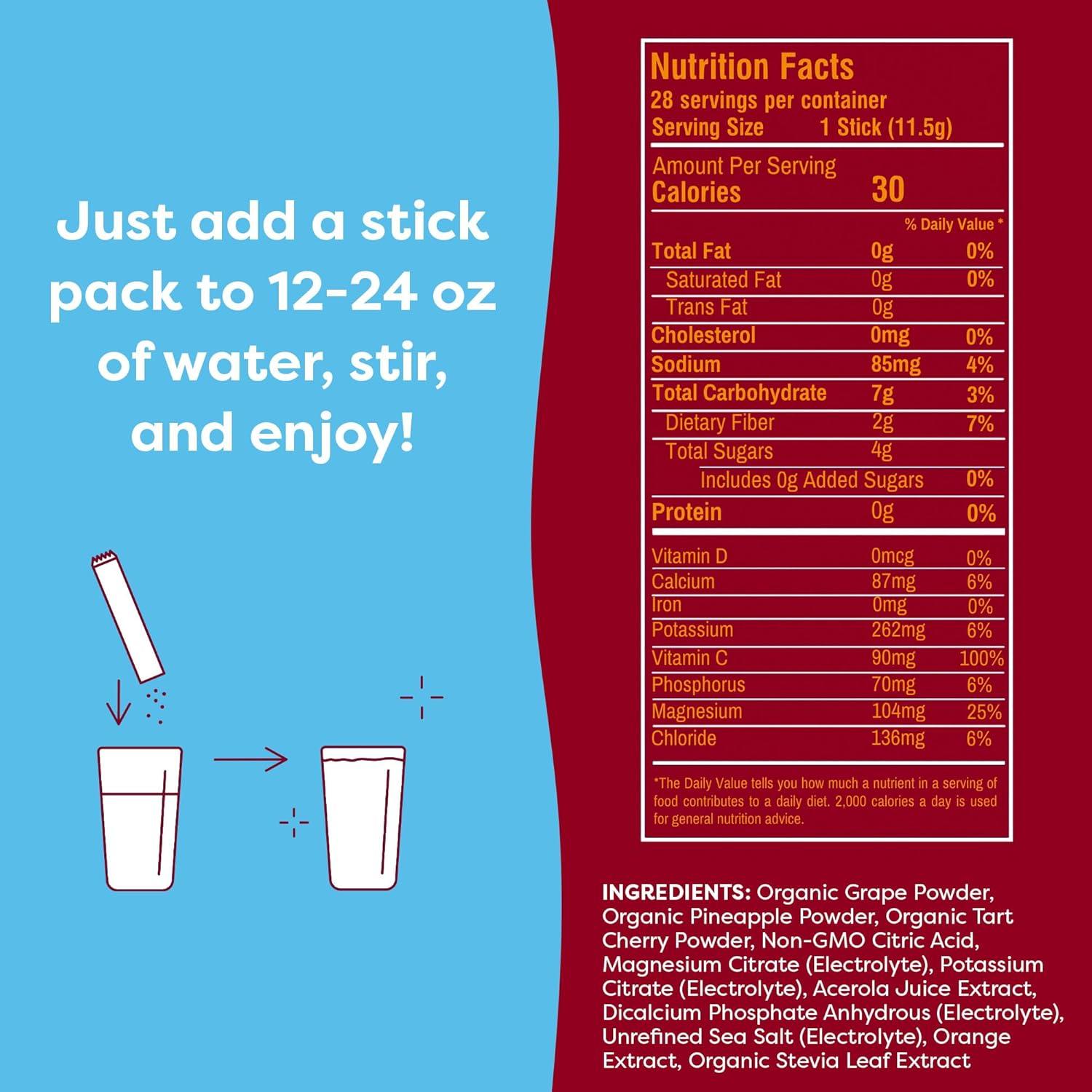 Paquetes de Polvo de Electrolitos FlavCity Sabor Frutas y Coco de Piña - 28 Paquetes de 18g