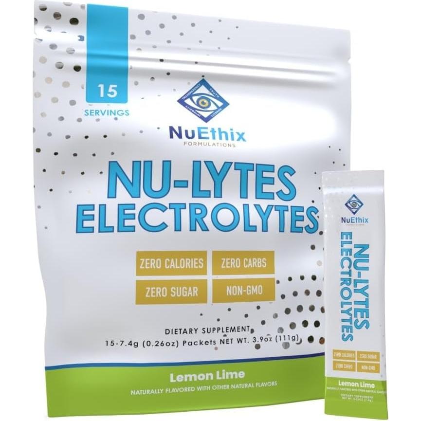 Paquetes de Electrolitos NuEthix Limón Lima, 15 Porciones, Cero Calorías