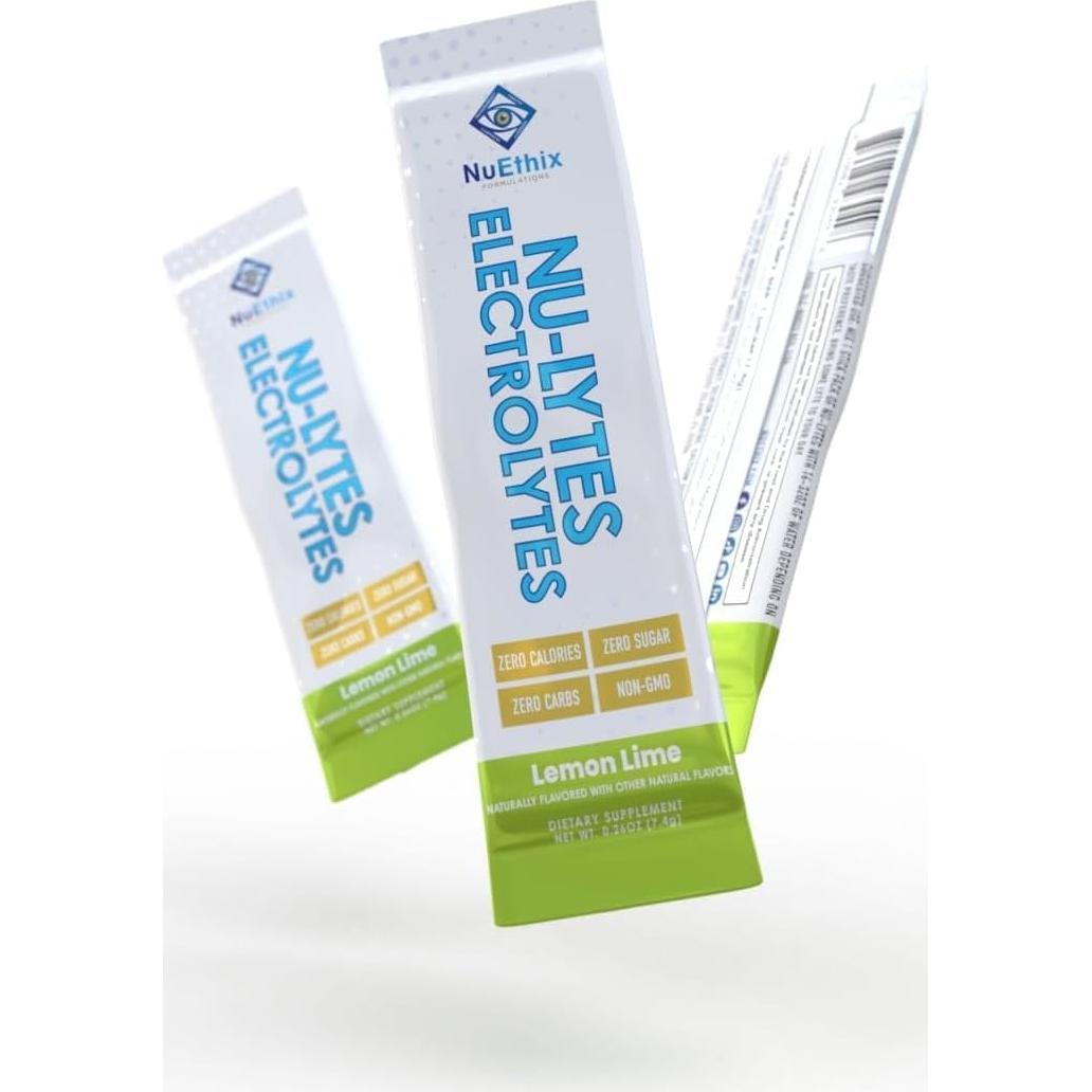 Paquetes de Electrolitos NuEthix Limón Lima, 15 Porciones, Cero Calorías