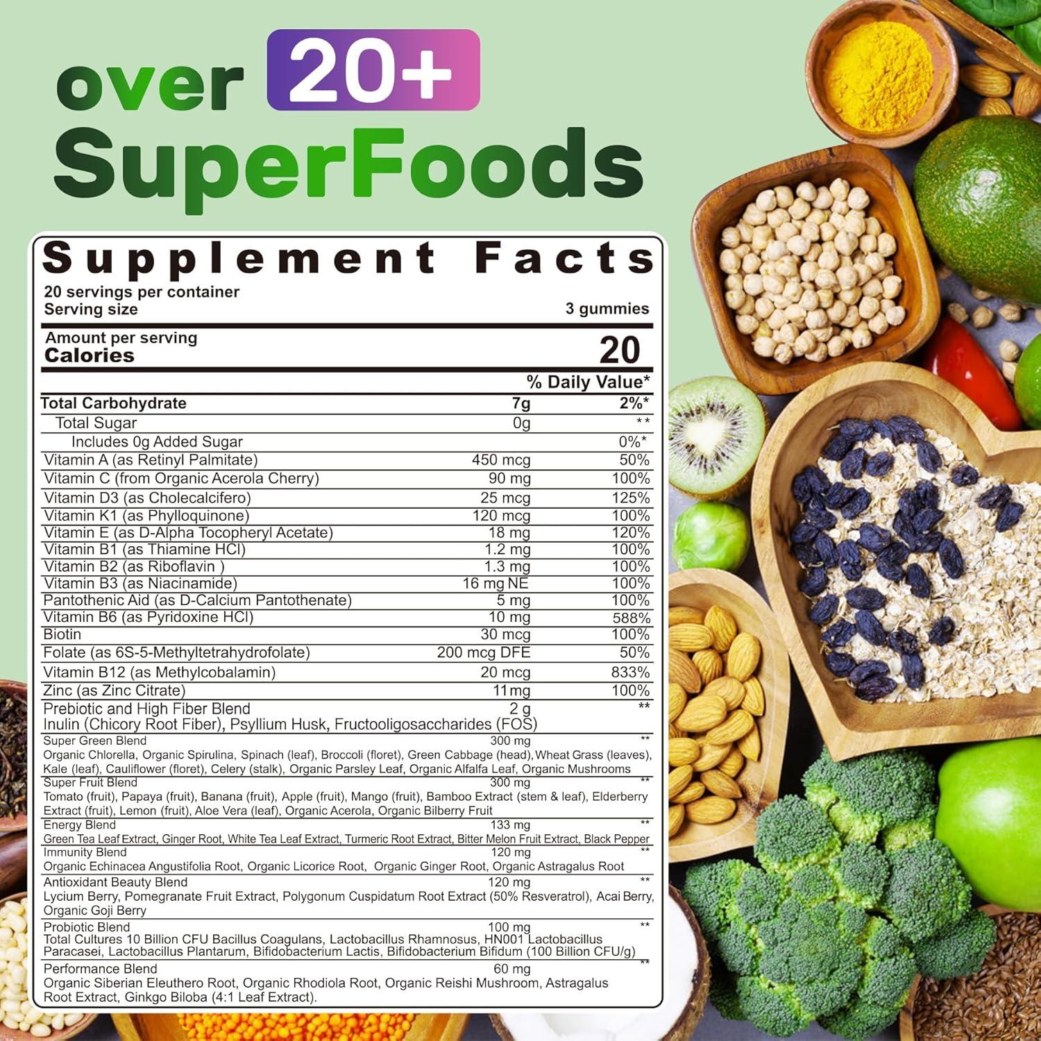 Gomas de Super Greens y Musgo Marino 15-en-1 Orgánico