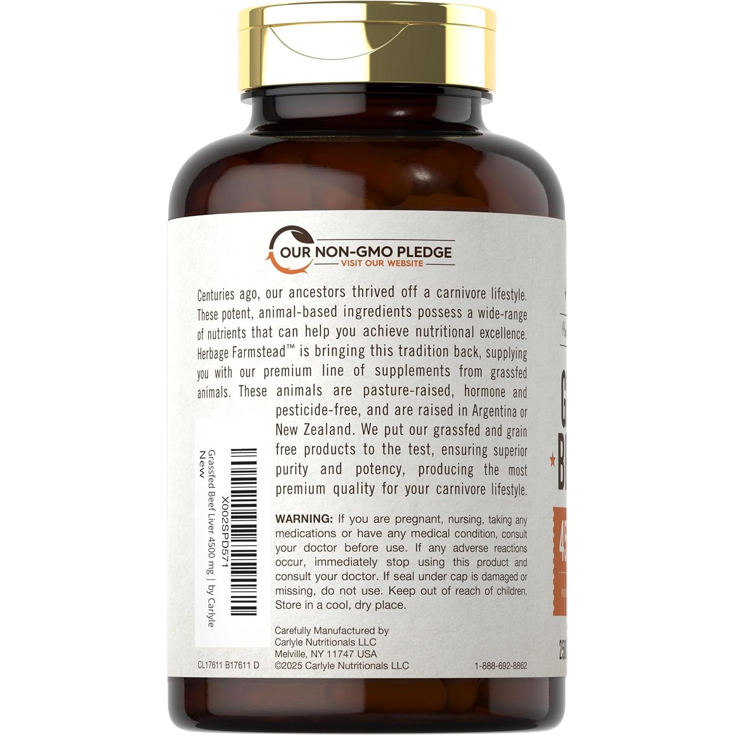 Cápsulas de Hígado de Res Alimentado con Pasto Carlyle 4500mg
