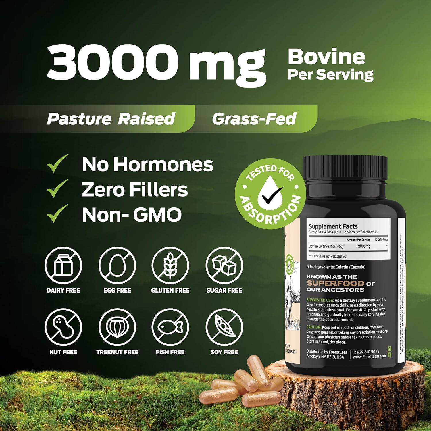 Cápsulas de Hígado de Res ForestLeaf 3000mg 180 Caps