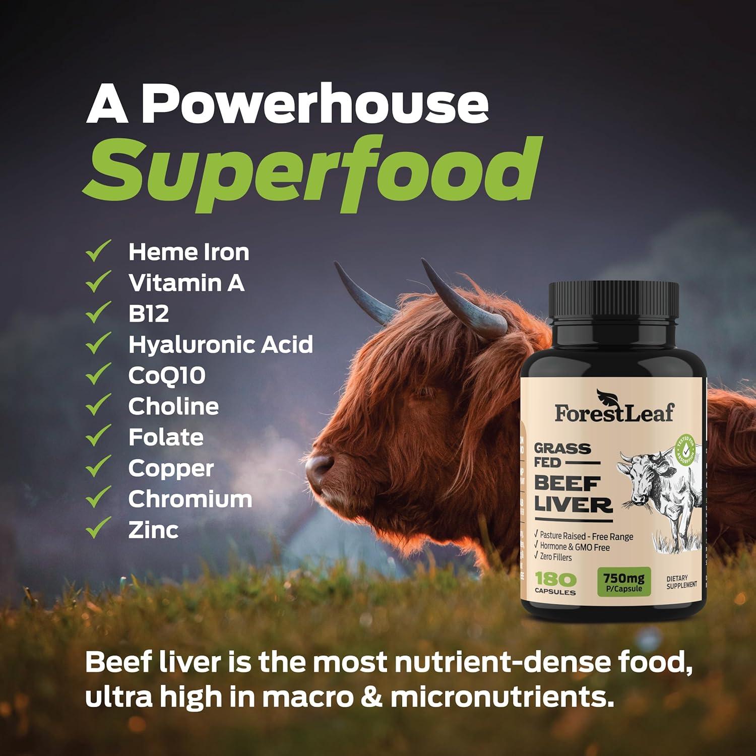 Cápsulas de Hígado de Res ForestLeaf 3000mg 180 Caps