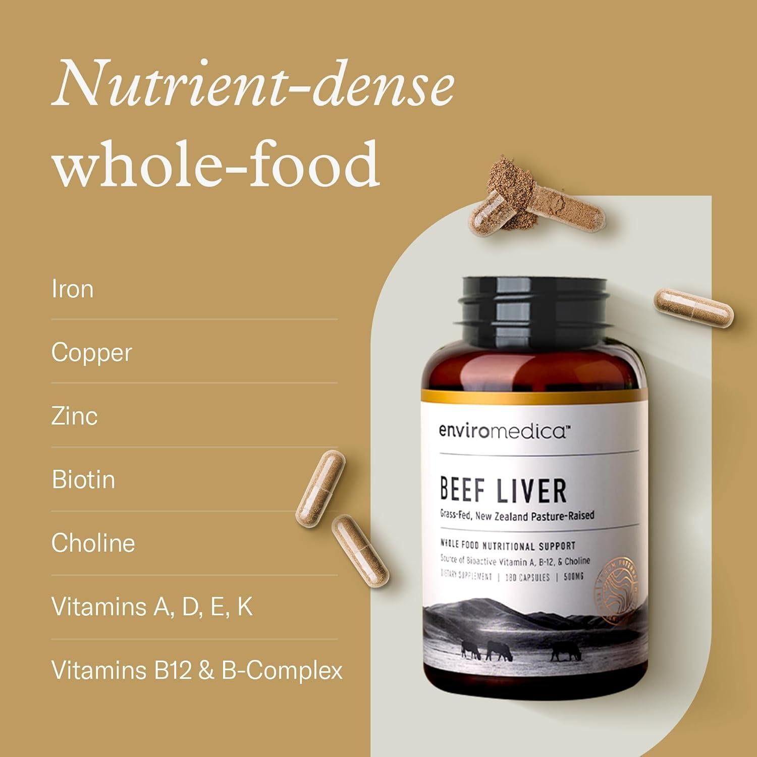 Cápsulas de Hígado de Res Enviromedica 180 Unidades - Suplemento Natural