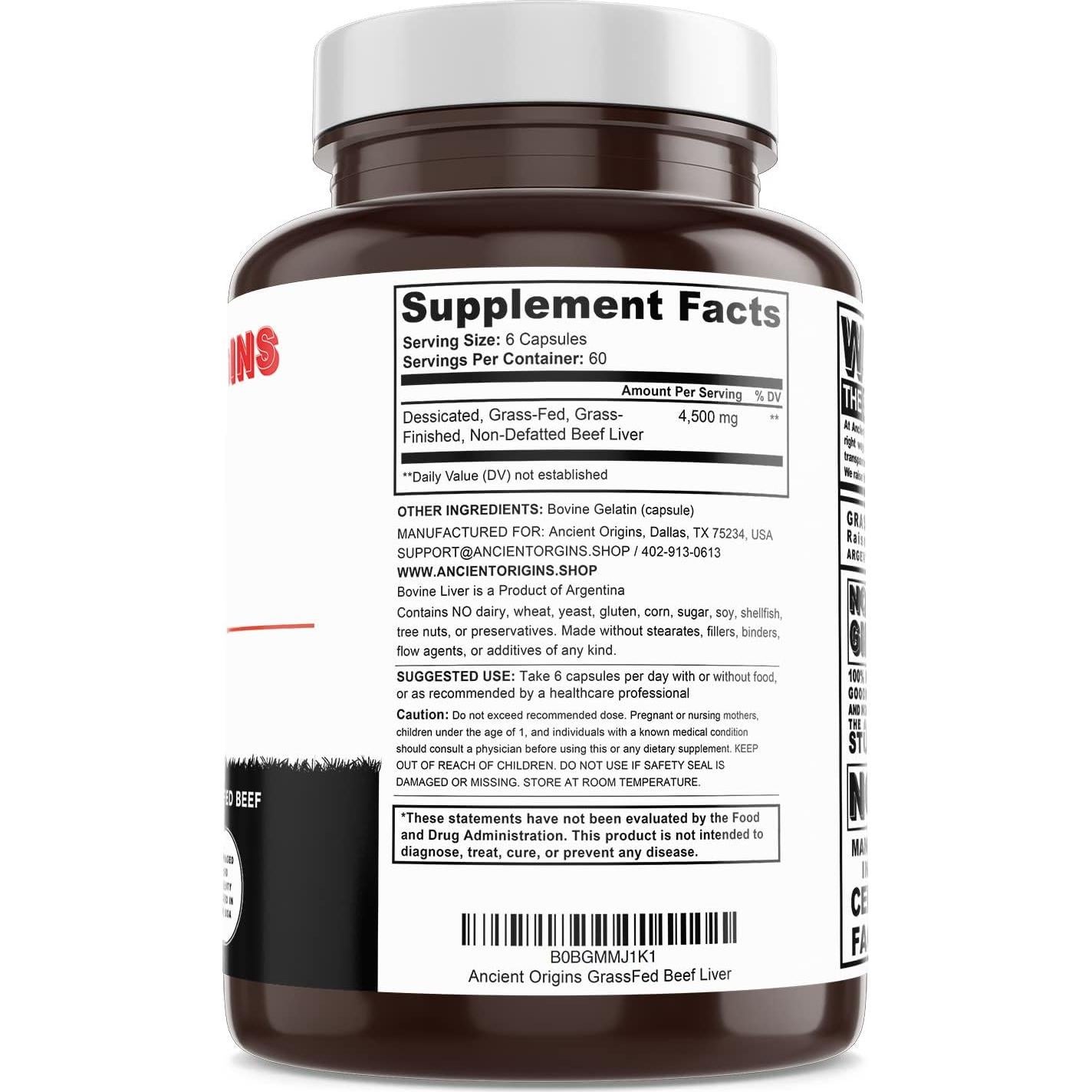 Suplemento de Hígado de Res Alimentado con Pasto Ancient Origins 360 Cápsulas