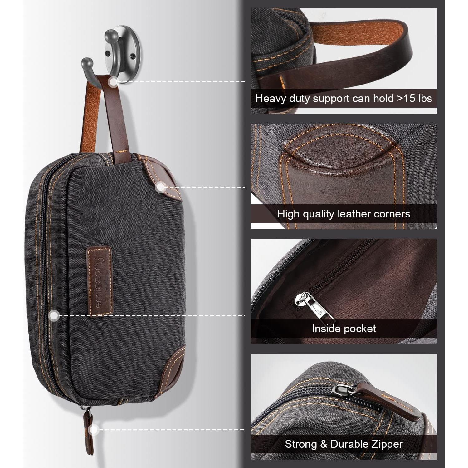 Bolsa de Aseo Emissary Dopp Gris, Lona y Cuero, 30x13.5 cm