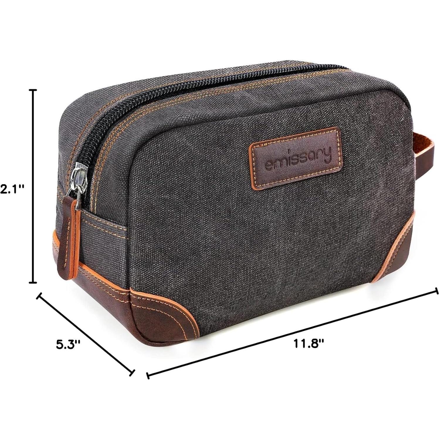 Bolsa de Aseo Emissary Dopp Gris, Lona y Cuero, 30x13.5 cm