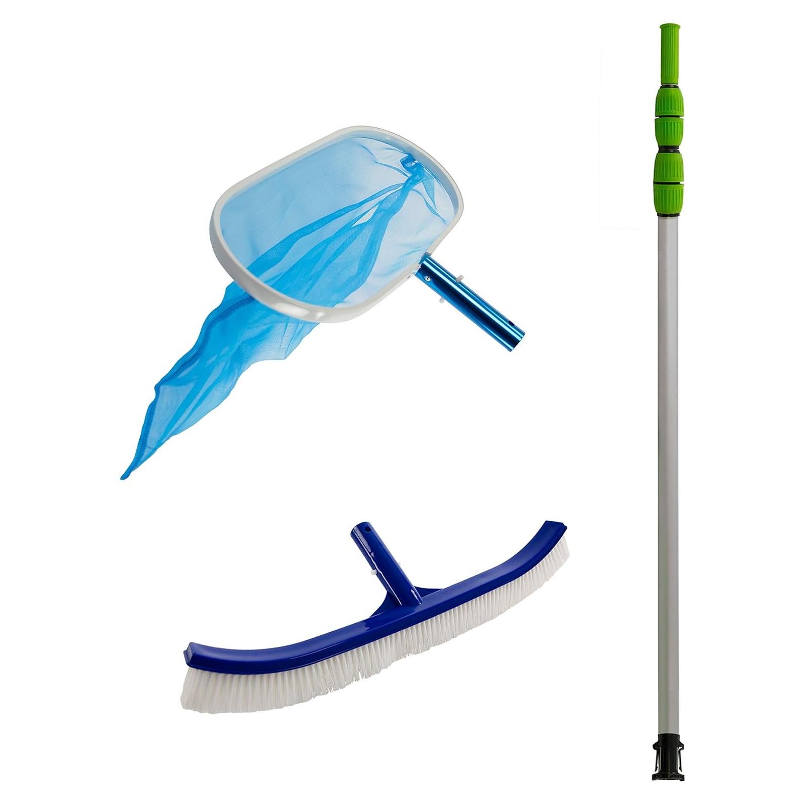 Kit de Mantenimiento de Piscinas Aqua Select | Polo Telescópico 2.13m, Cepillo y Rastrillo