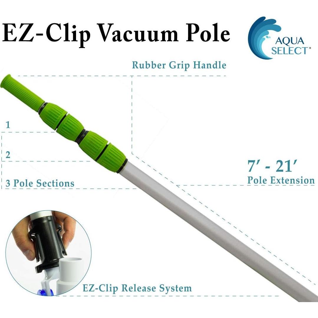 Kit de Mantenimiento de Piscinas Aqua Select | Polo Telescópico 2.13m, Cepillo y Rastrillo