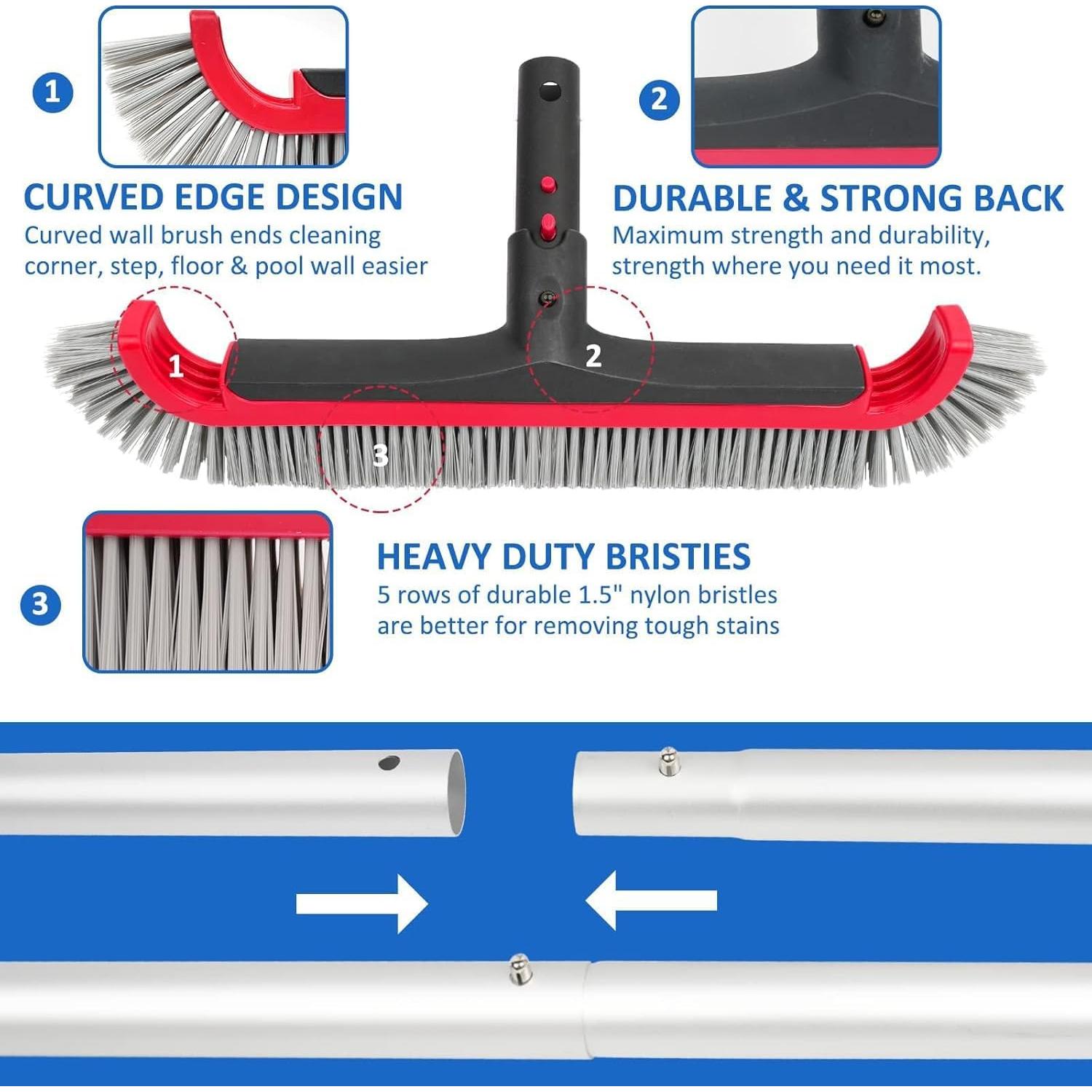 Cepillo de piscina Poolvio con palo ajustable 3.05 m