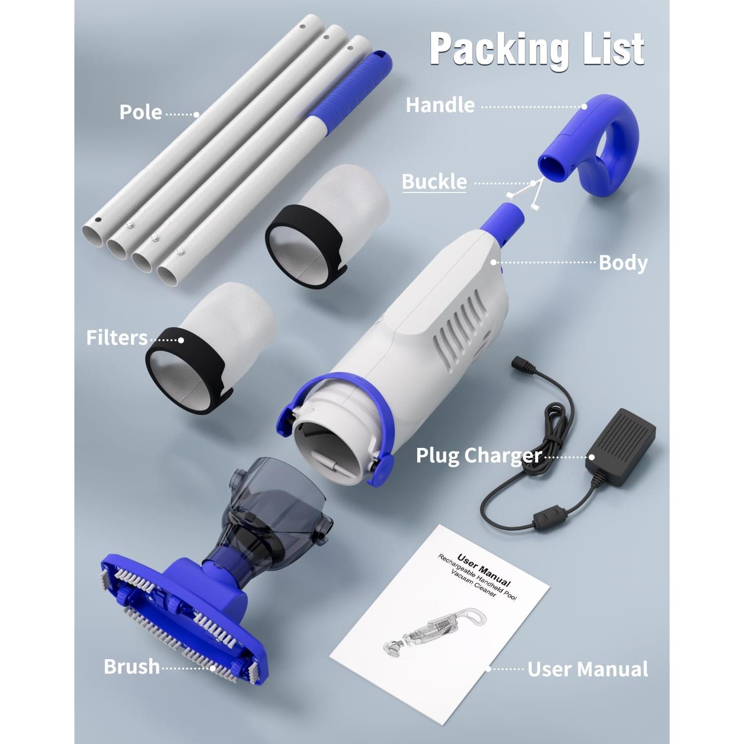 Aspiradora de Piscina WUWO 60W Compacta y Ligera 68 L/min