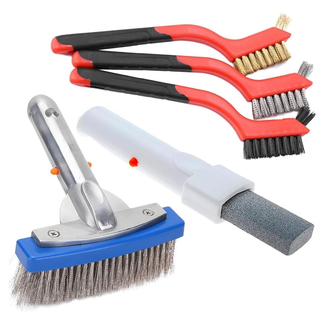 Kit de limpieza para piscina Katikies - 5 piezas con cepillo y piedra pómez