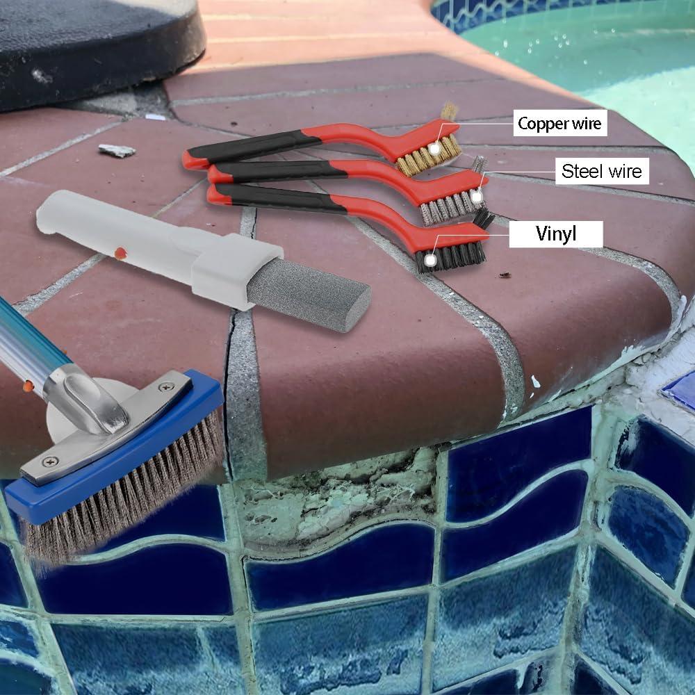 Kit de limpieza para piscina Katikies - 5 piezas con cepillo y piedra pómez