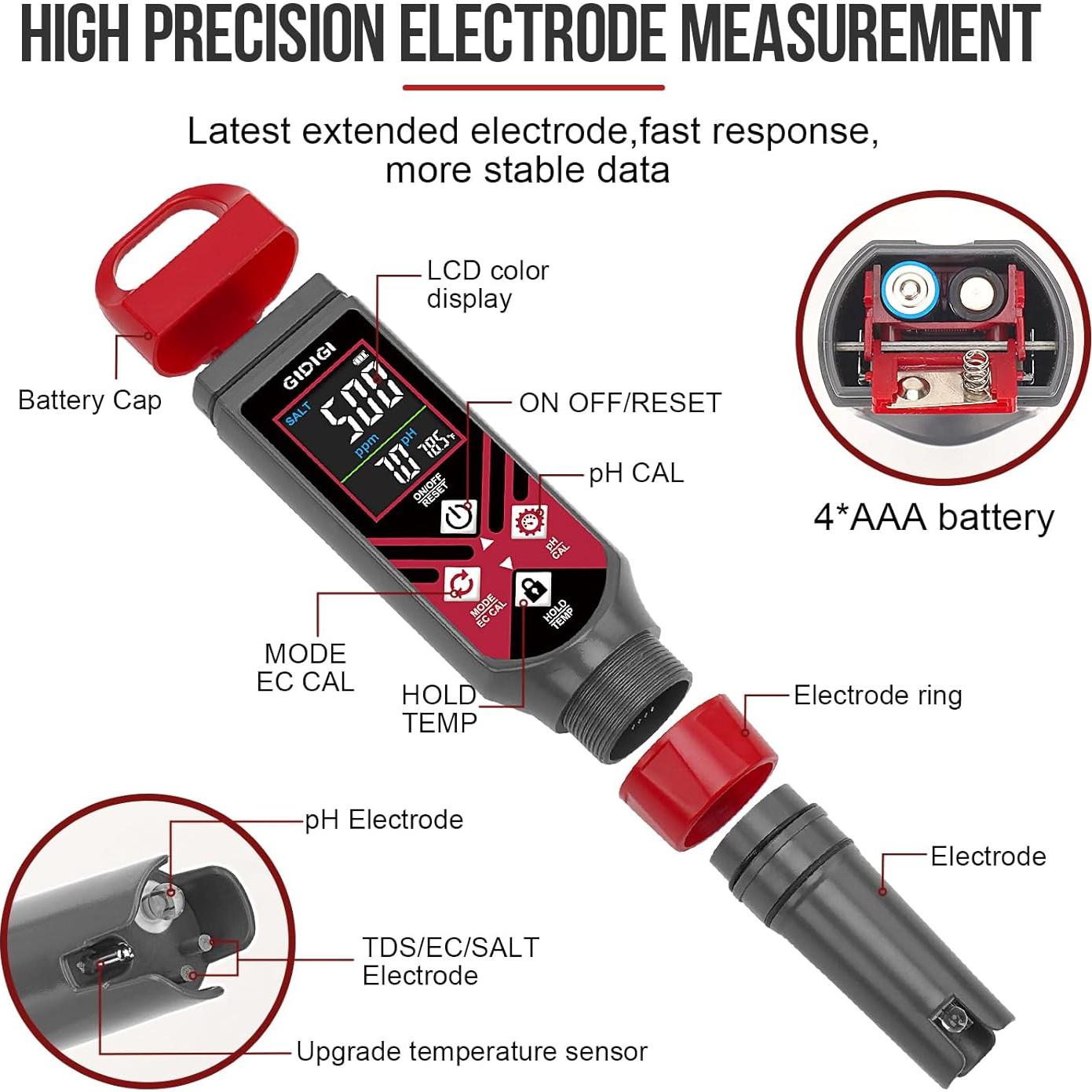 Probador de Sal y pH Digital GIDIGI GX-1 para Piscinas y Acuarios