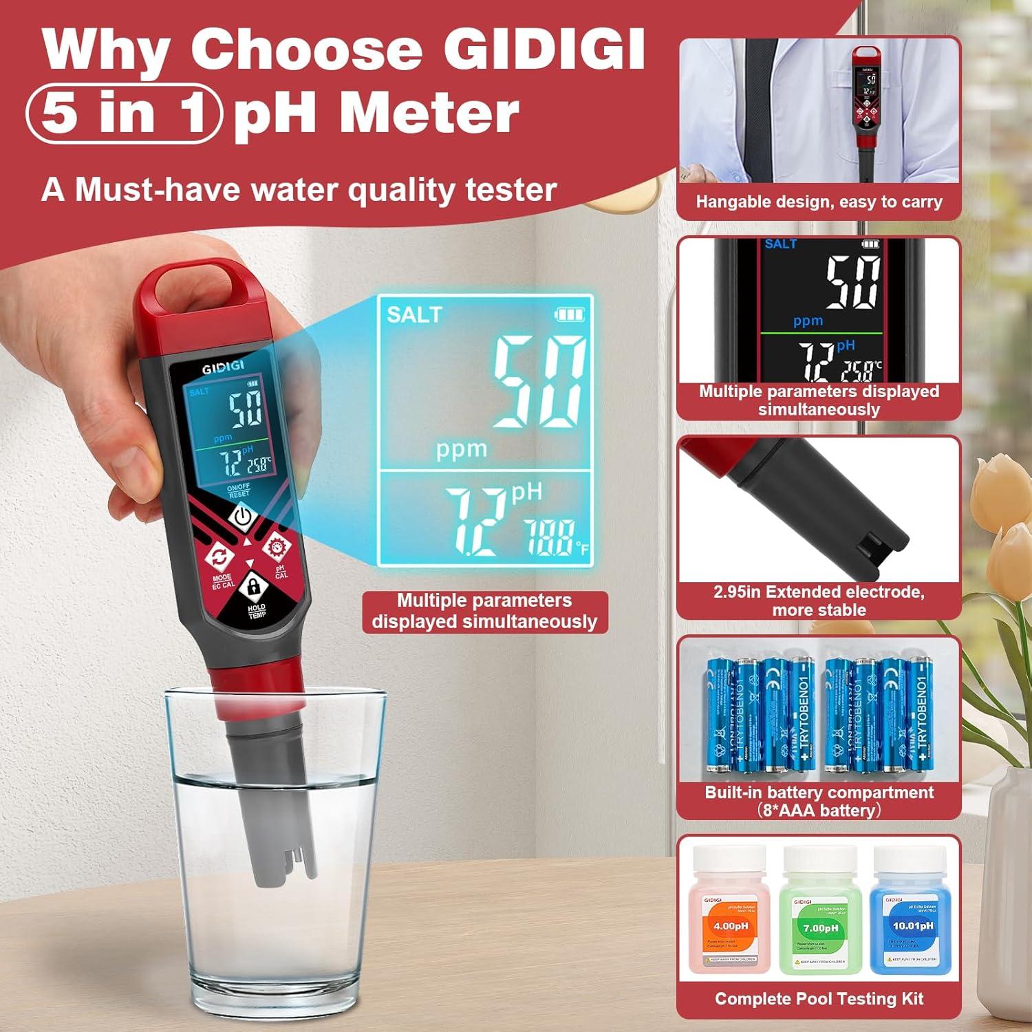 Probador de Sal y pH Digital GIDIGI GX-1 para Piscinas y Acuarios