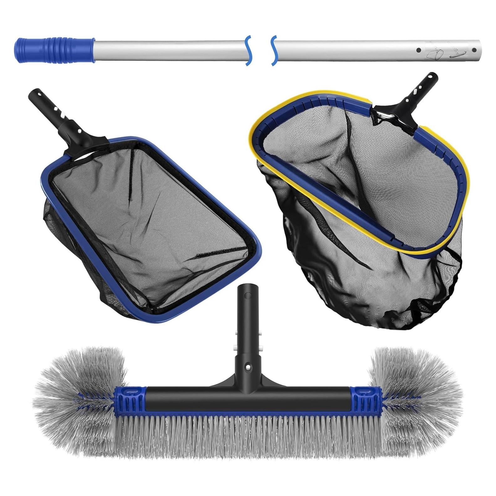 Kit de Limpieza de Piscina 5 en 1 Poolvio - Cepillo 0.51 m, Polo 3.96 m