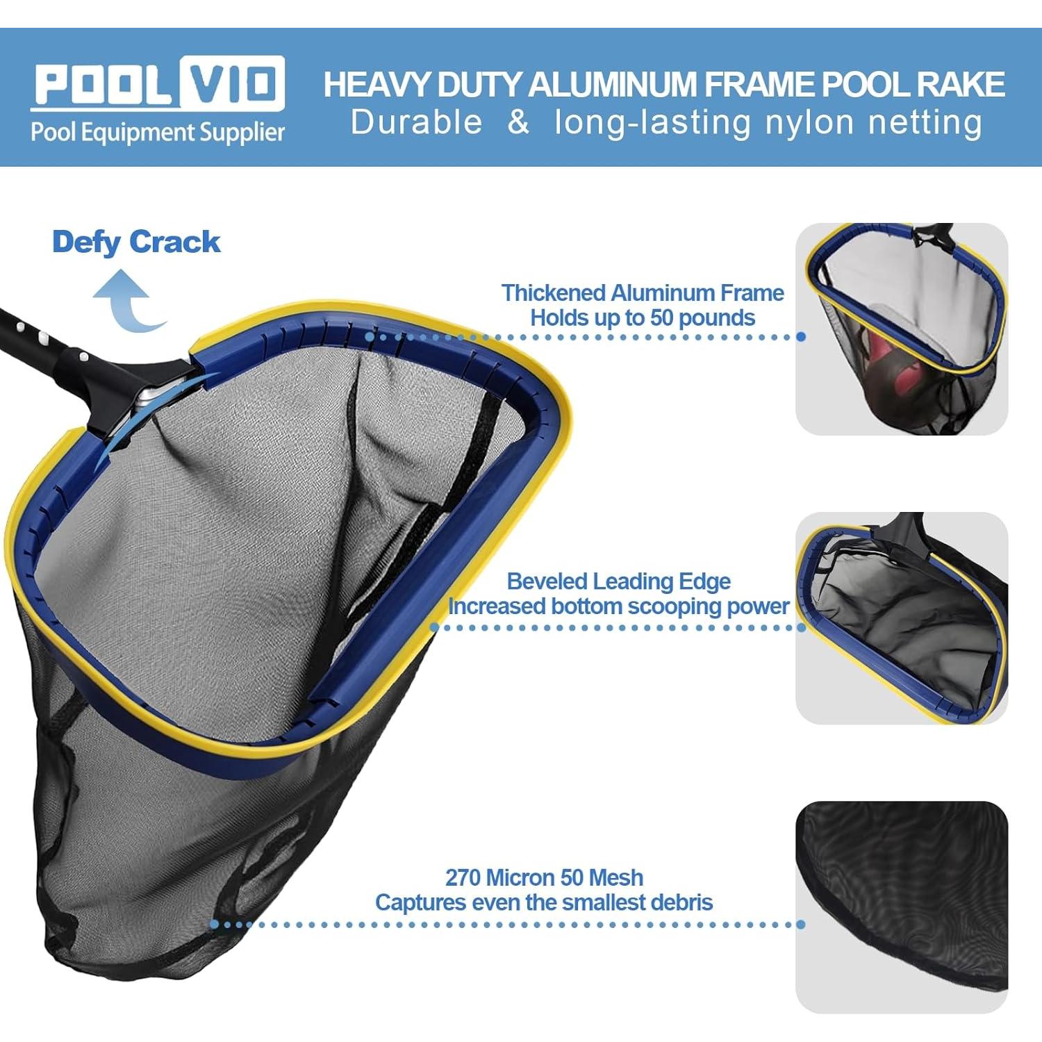 Kit de Limpieza de Piscina 5 en 1 Poolvio - Cepillo 0.51 m, Polo 3.96 m