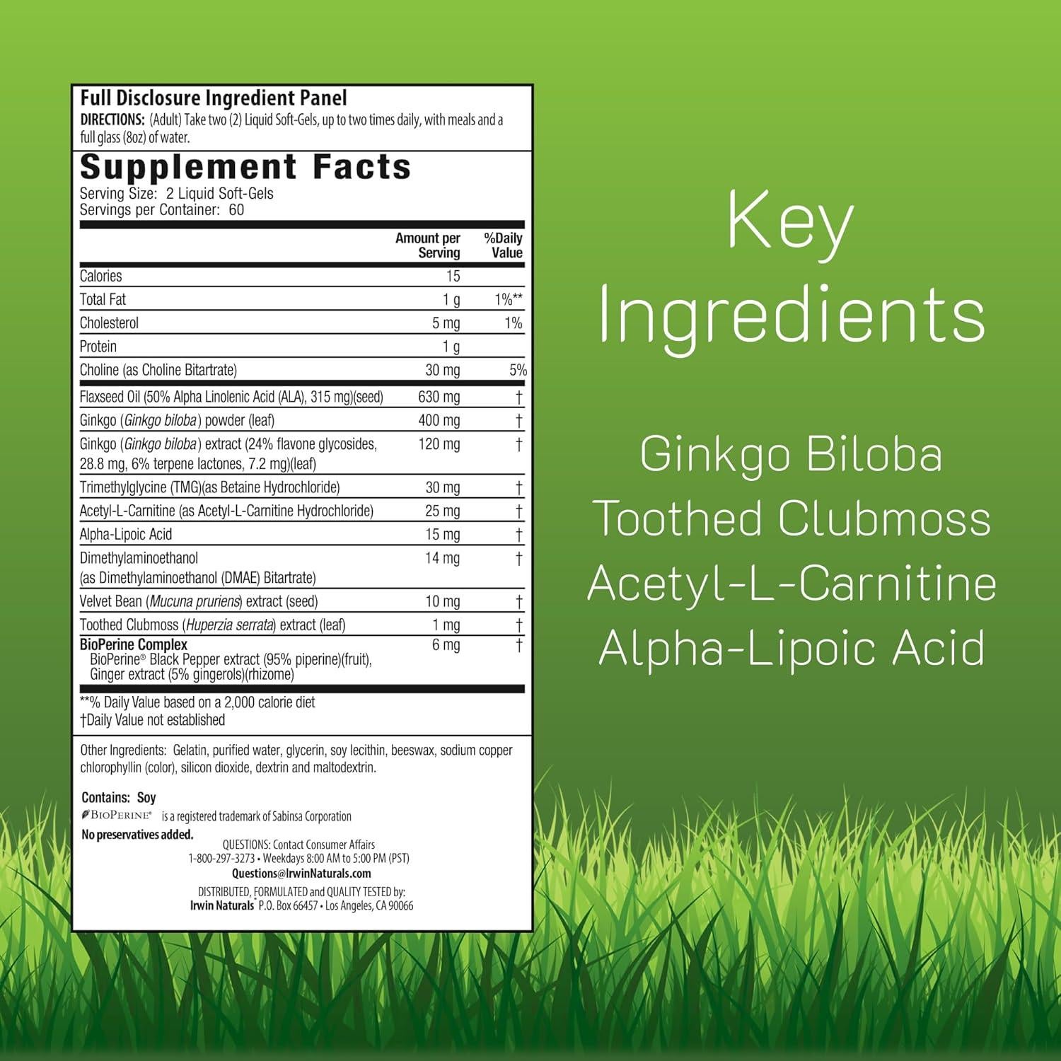 Suplemento Cerebral Irwin Naturals Ginkgo Smart 120 Gelatinas