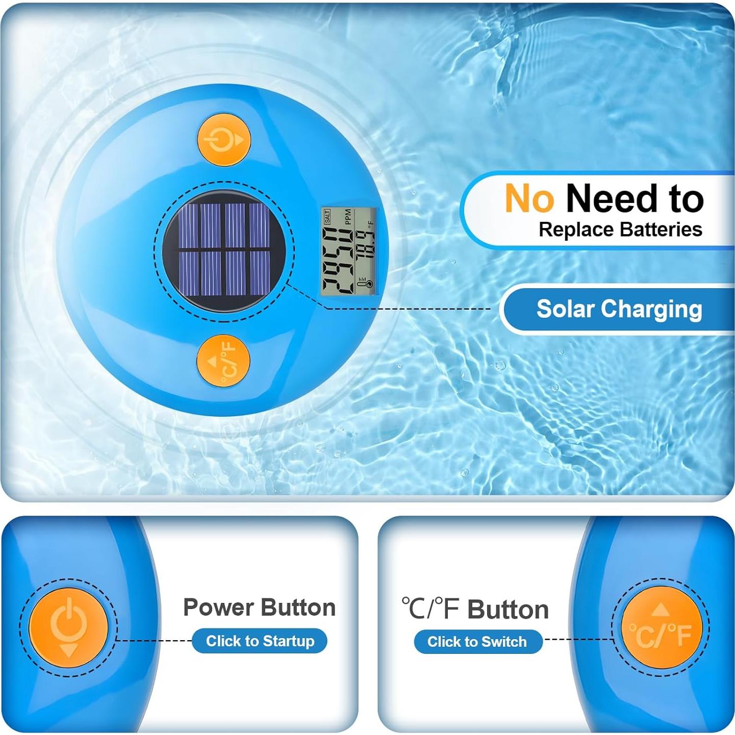 Probador de Sal YINMIK Flotante para Piscinas - Medidor Digital de Salinidad y Temperatura IPX8