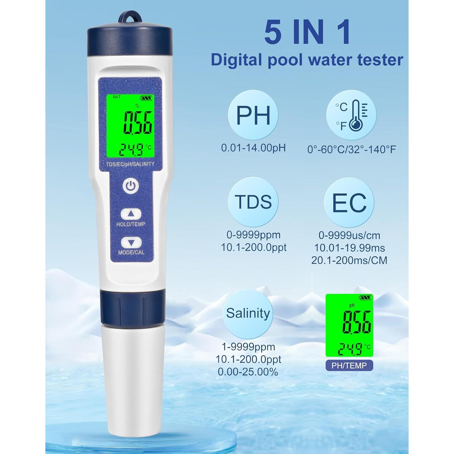 Probador Digital de Agua Salada 5 en 1 CIMALAB EZ-9909A