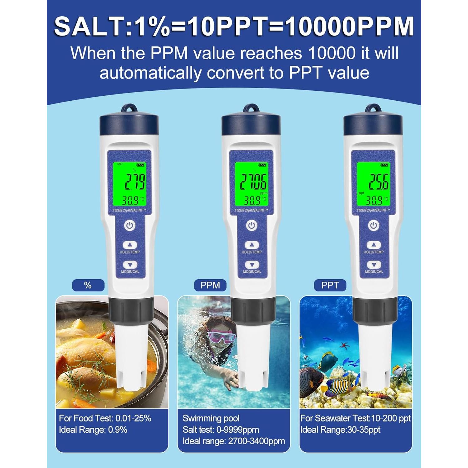 Probador Digital de Agua Salada 5 en 1 CIMALAB EZ-9909A