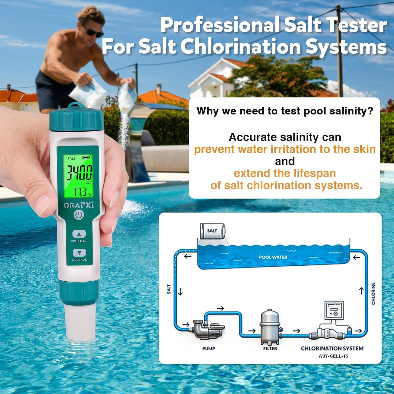 Probador de Agua 5 en 1 ORAPXI - pH, Salinidad, TDS, EC, Temp.