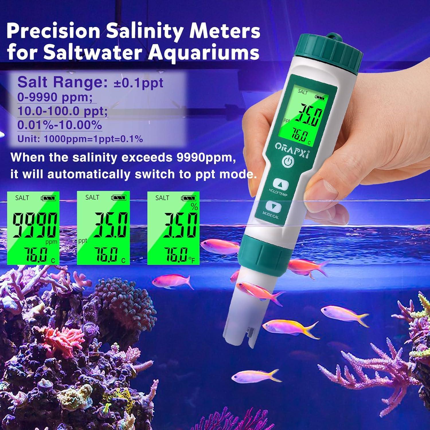 Probador de Agua 5 en 1 ORAPXI - pH, Salinidad, TDS, EC, Temp.