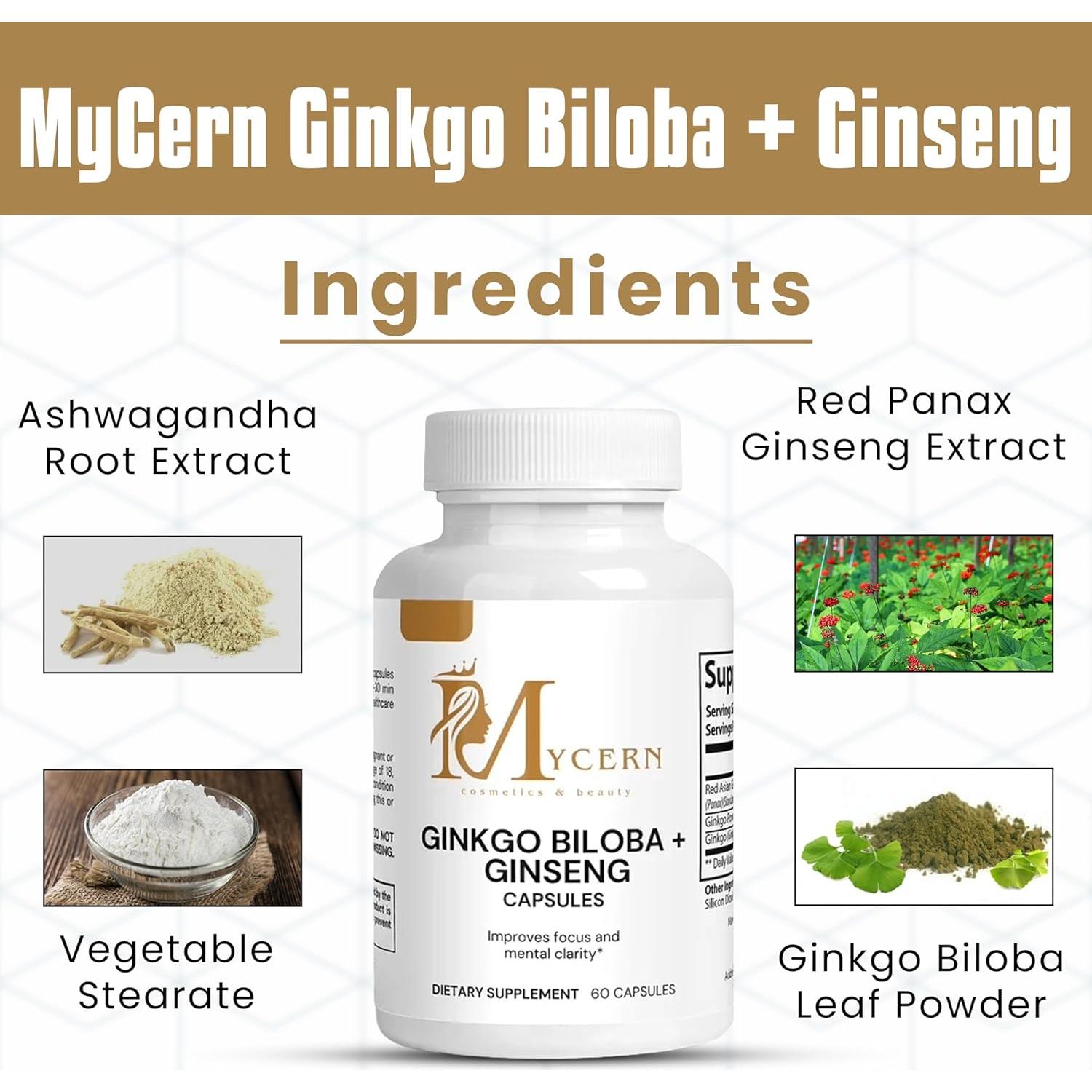 Suplemento Herbal Ginkgo Biloba y Ginseng Panax Rojo 60 Cápsulas