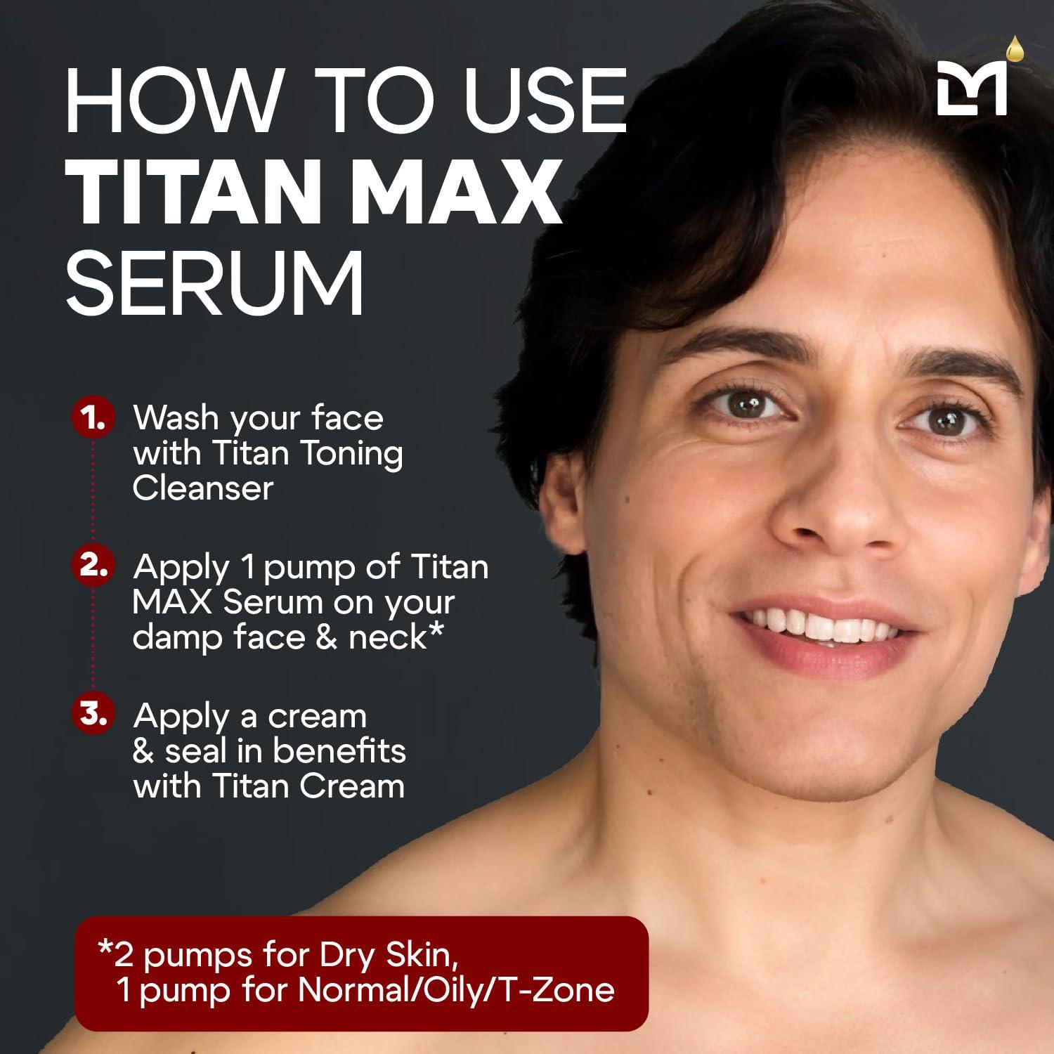Suero Facial Anti-Envejecimiento Titan MAX para Hombres - 10% Niacinamida, Ácido Hialurónico