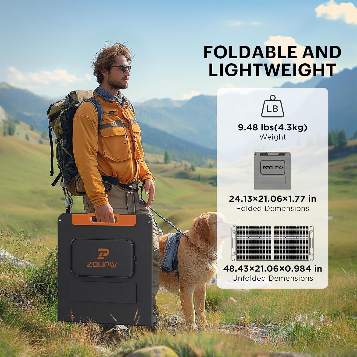 Panel Solar Portátil ZOUPW 100W Plegable Impermeable 23.5% Eficiencia