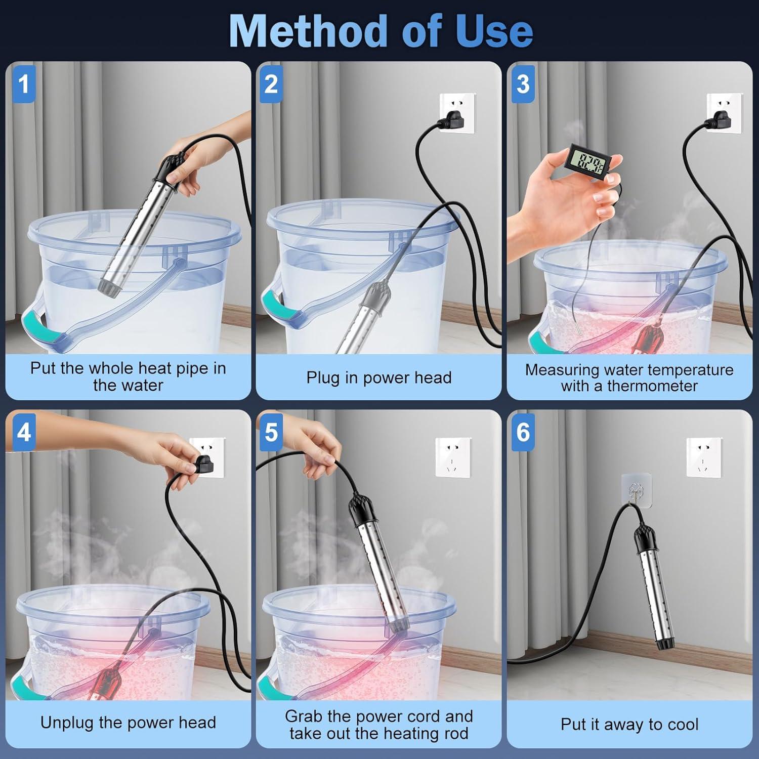 Calentador de Agua Inmersión FIVECUBS 2000W con Termómetro Digital