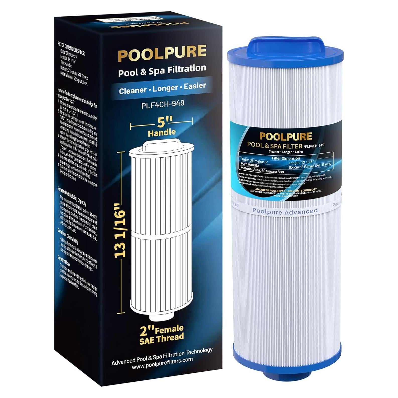 Filtro de Spa POOLPURE 4CH-949 Compatible con Pleatco PWW50L