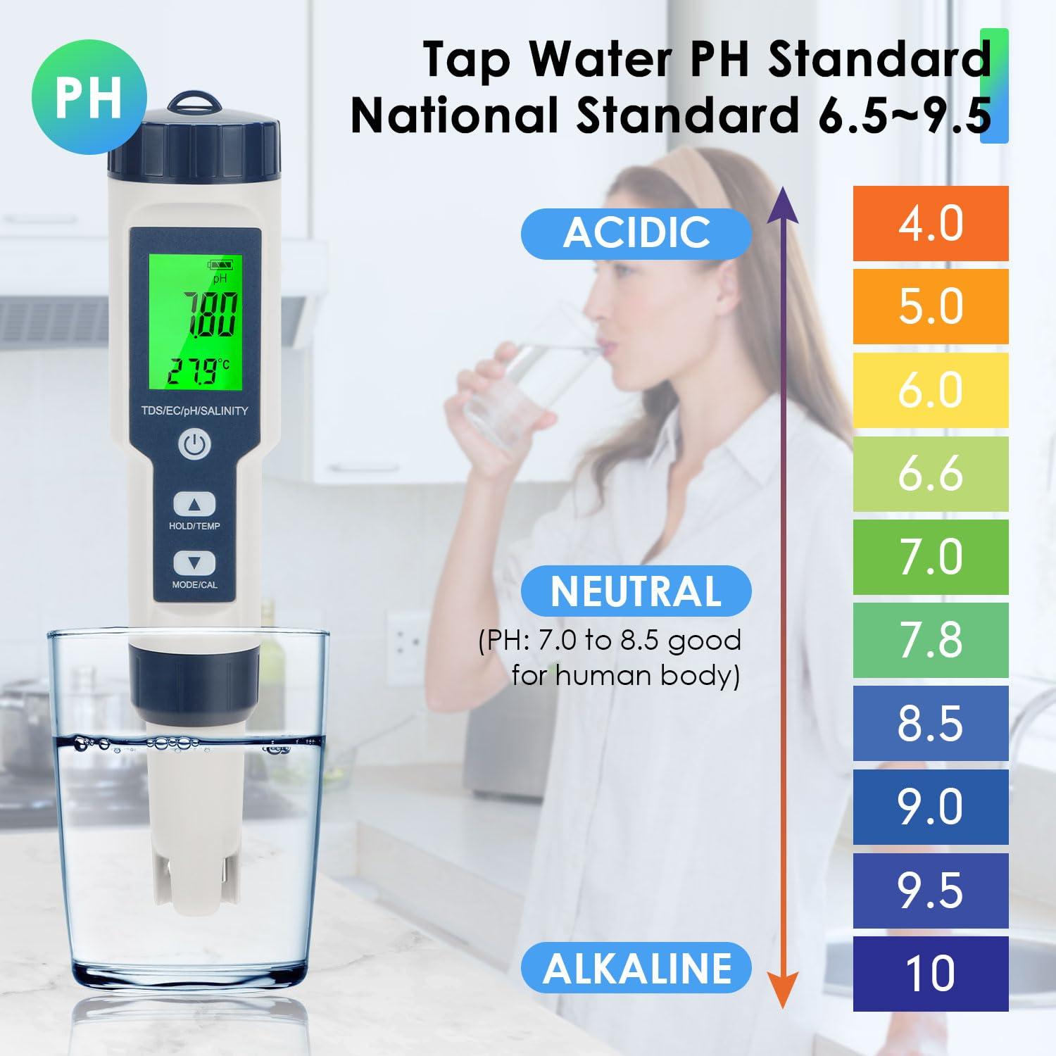 Medidor de pH 5 en 1 SHTALHST para Agua, TDS, EC y Temperatura