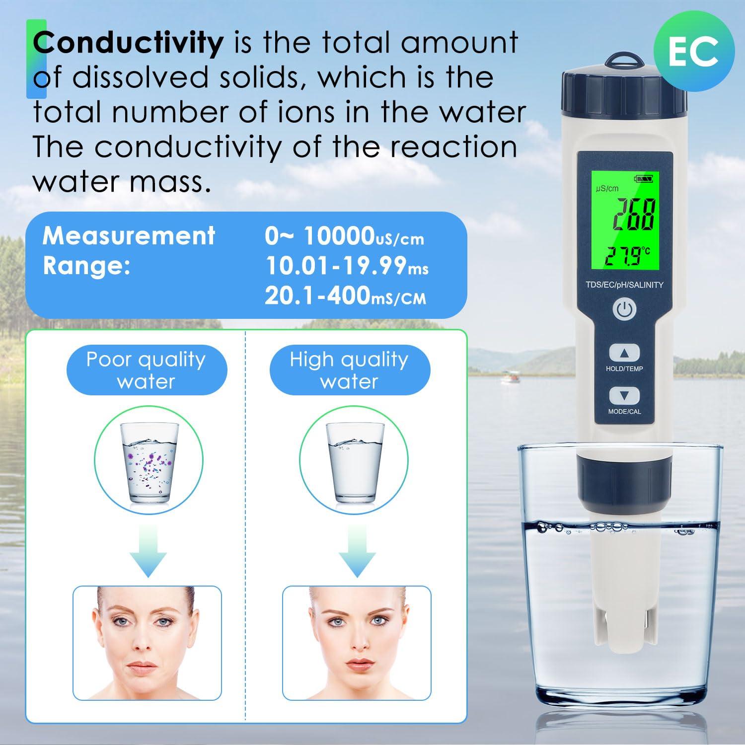 Medidor de pH 5 en 1 SHTALHST para Agua, TDS, EC y Temperatura