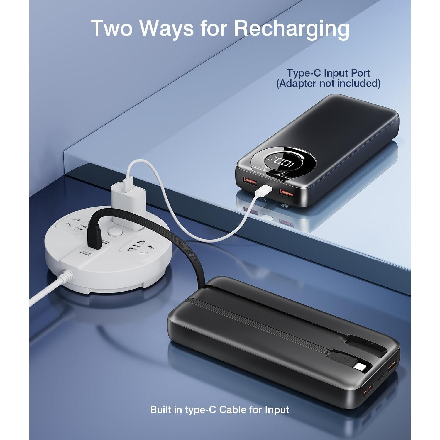 Portable Charger 35000mAh Power Bank - 5 Outputs & 2 Inputs USB-C 22.5W Fast Charging Battery Pack with Built-in Cables and Ports Compatible with Most of Cellphones and Devices, for Travel Camping