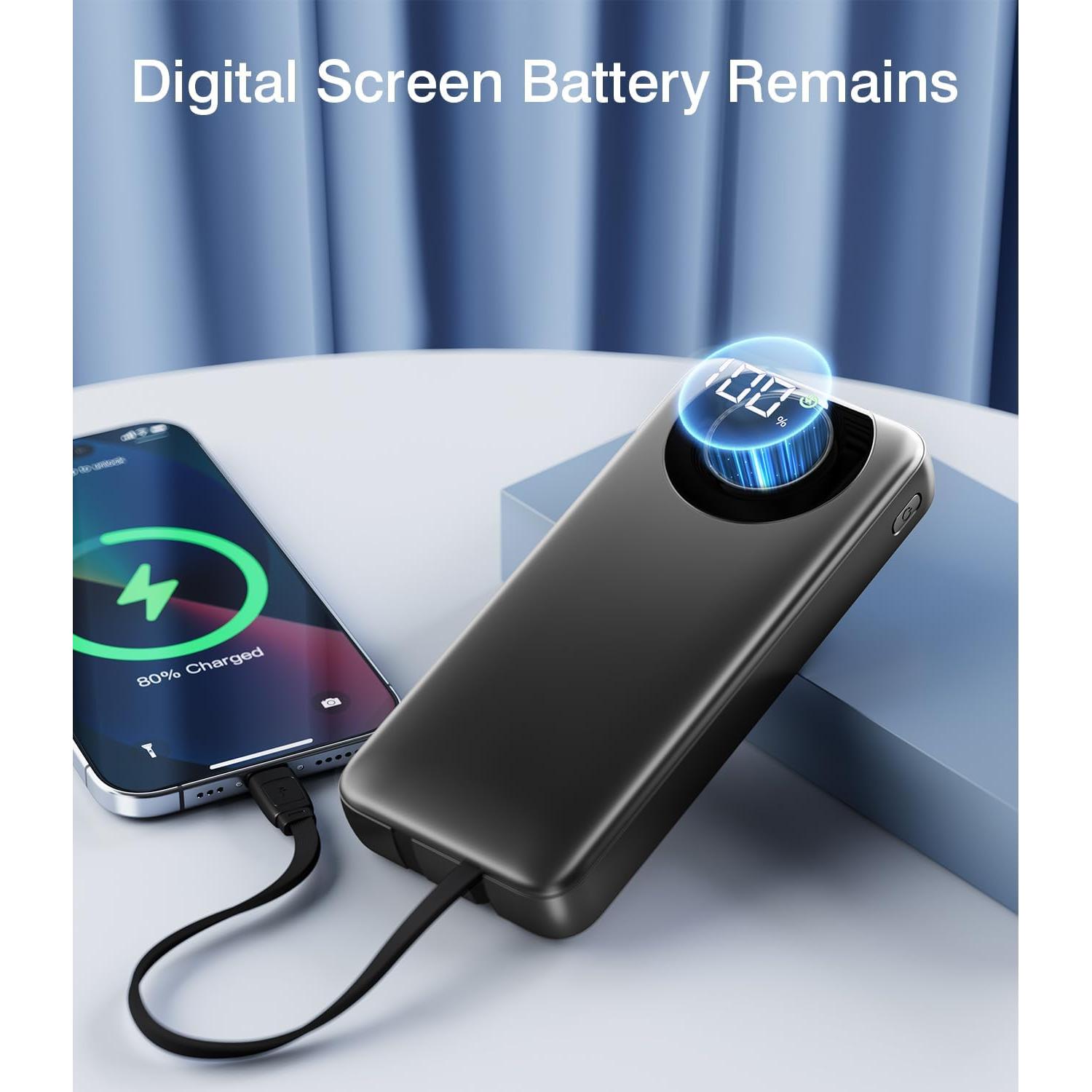 Portable Charger 35000mAh Power Bank - 5 Outputs & 2 Inputs USB-C 22.5W Fast Charging Battery Pack with Built-in Cables and Ports Compatible with Most of Cellphones and Devices, for Travel Camping