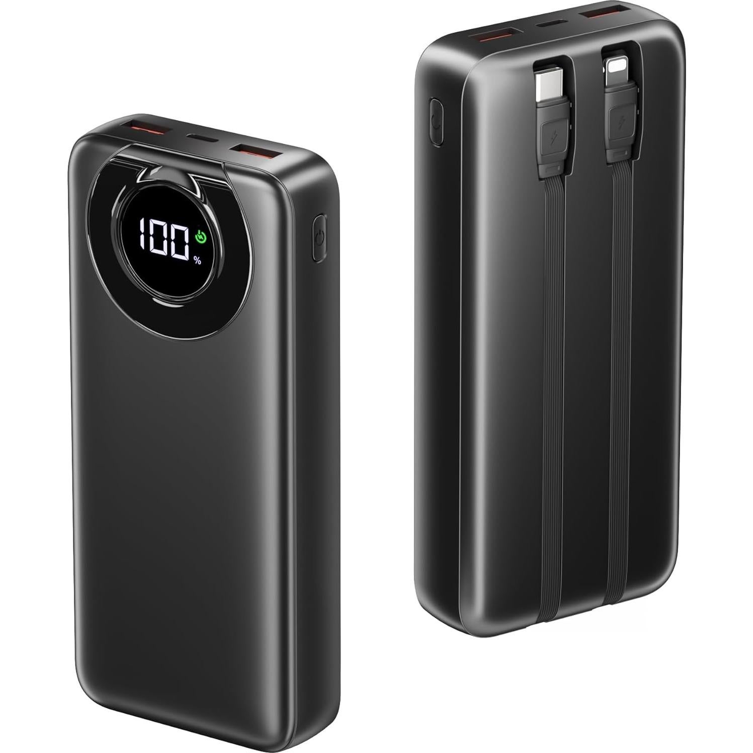 Portable Charger 35000mAh Power Bank - 5 Outputs & 2 Inputs USB-C 22.5W Fast Charging Battery Pack with Built-in Cables and Ports Compatible with Most of Cellphones and Devices, for Travel Camping