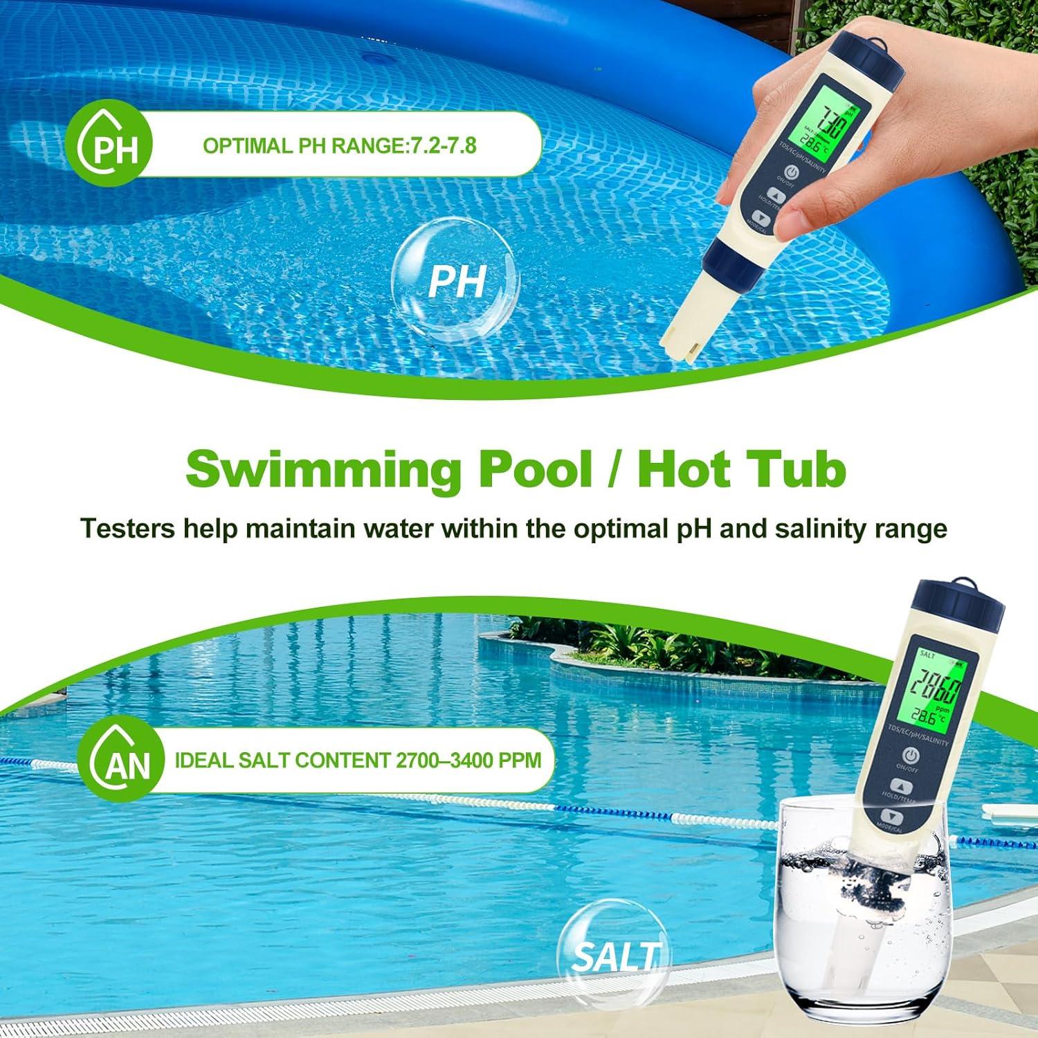 Probador de pH Digital Pious 5 en 1 para Agua y Piscinas