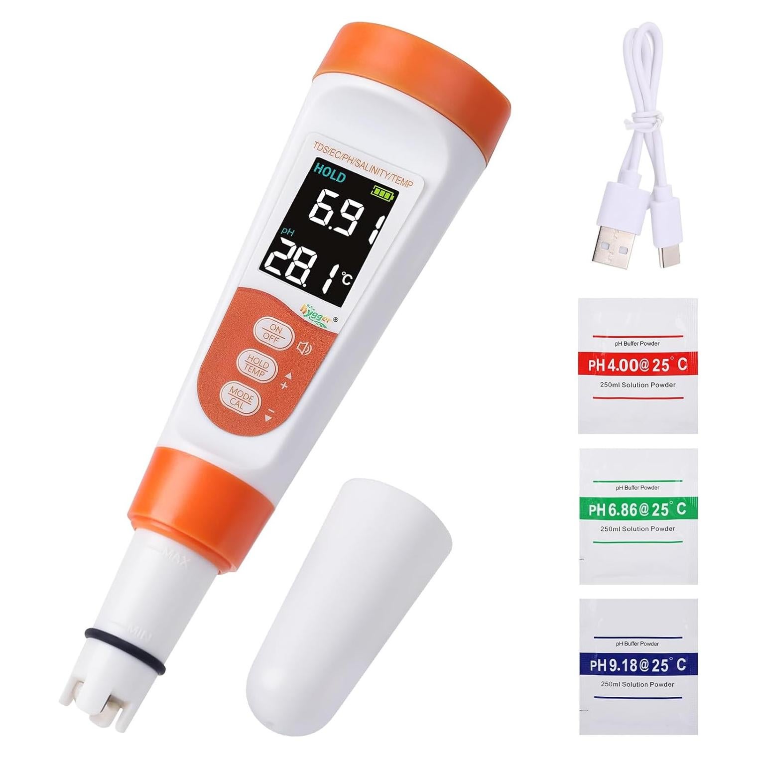 Probador Digital de Agua 5-en-1 Hygger HG239 pH TDS Sal