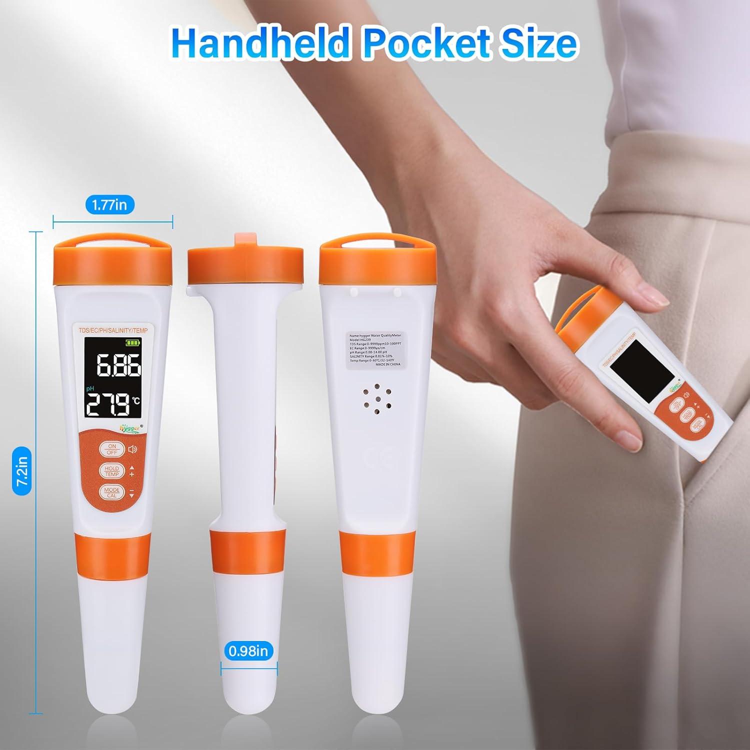 Probador Digital de Agua 5-en-1 Hygger HG239 pH TDS Sal