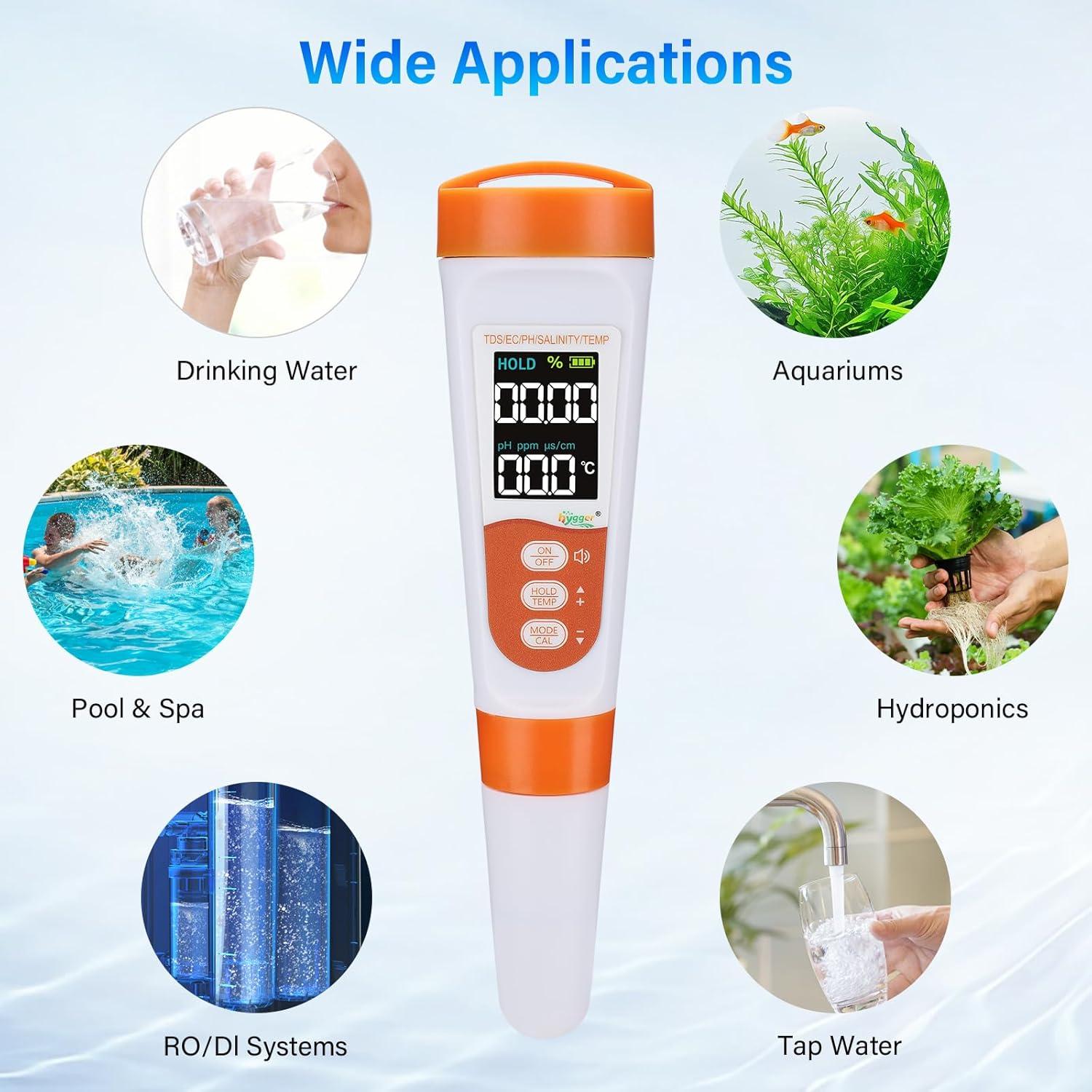 Probador Digital de Agua 5-en-1 Hygger HG239 pH TDS Sal